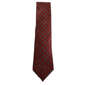 Ermenegildo Zegna Coral/Red with Grey Flower Pattern Silk Tie